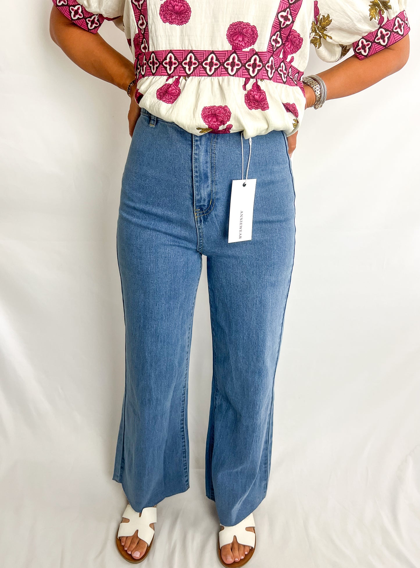 High Rise Wide Leg Denim Jeans-Medium Wash
