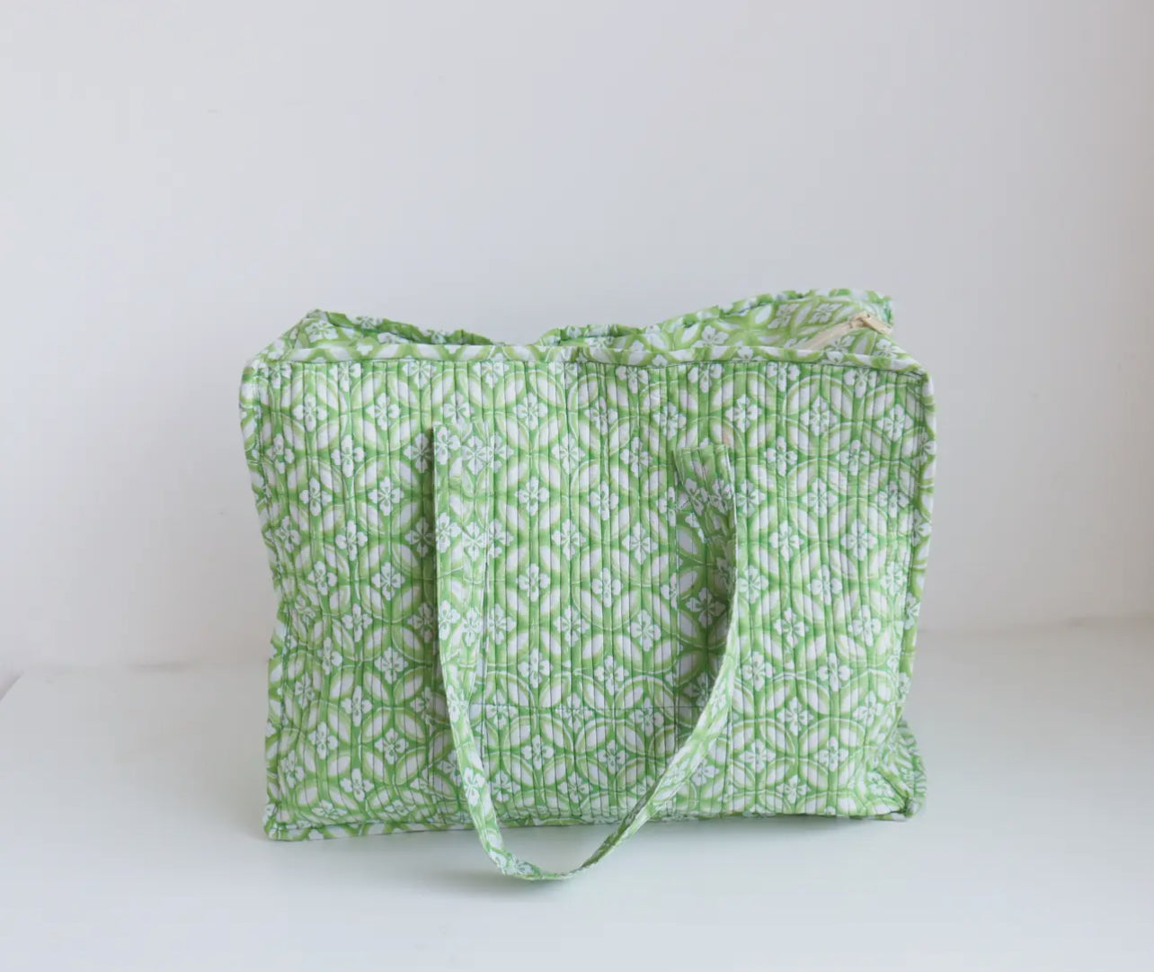 FLORAL QUILTED TOTE XL- GREEN