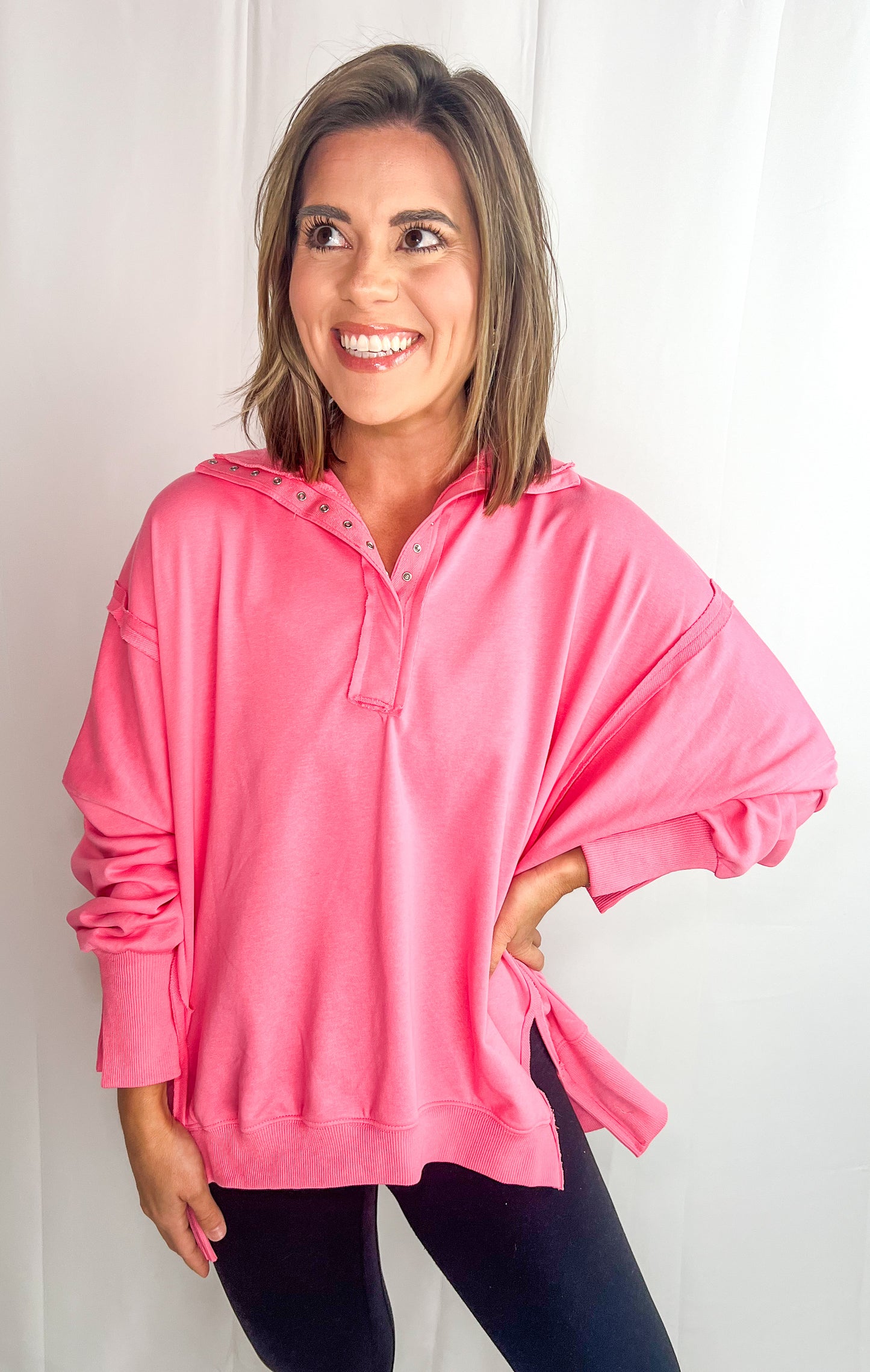 Pink Henley Sweatshirt