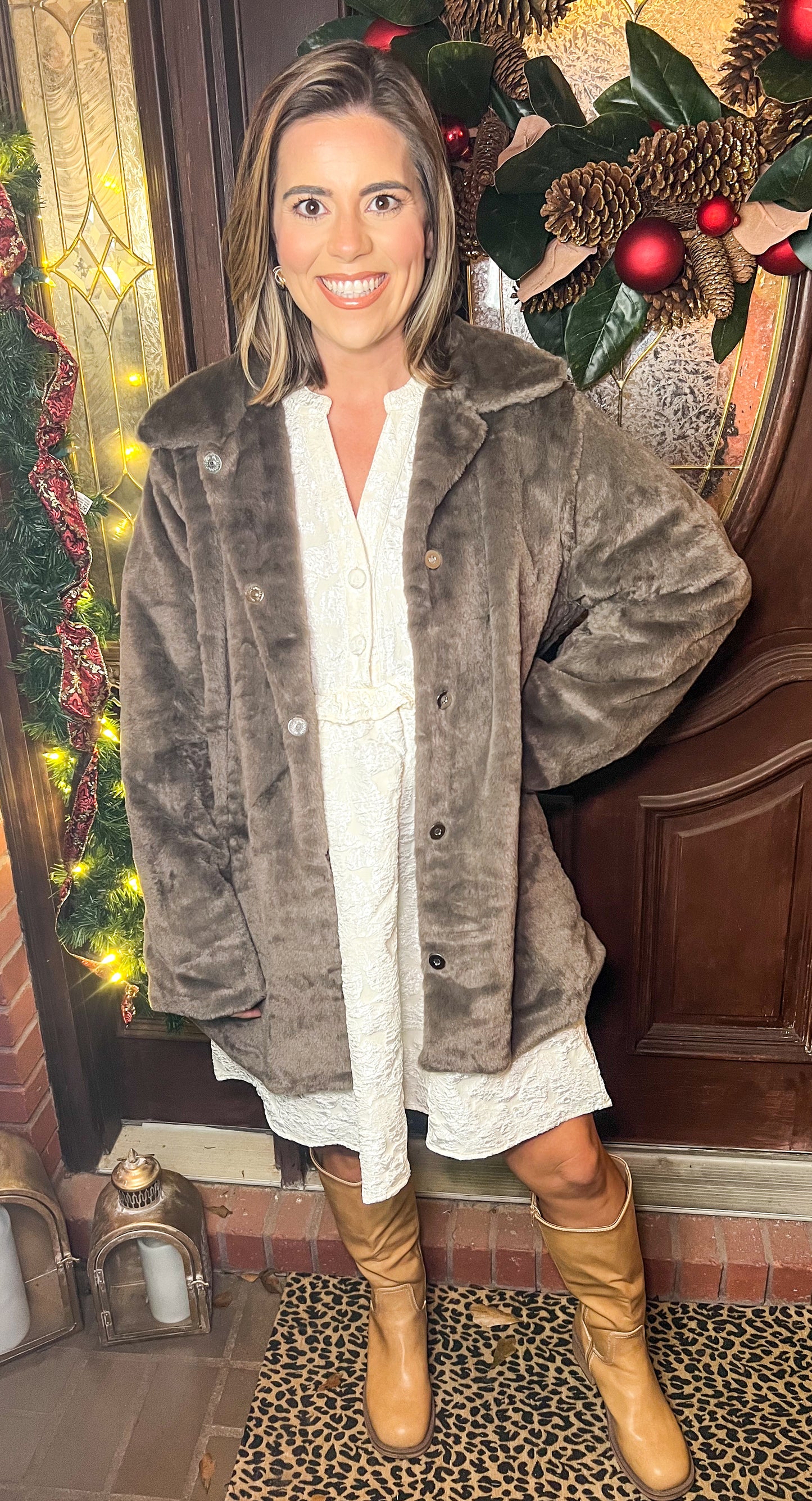 Oversized Faux Fur Coat-Brown