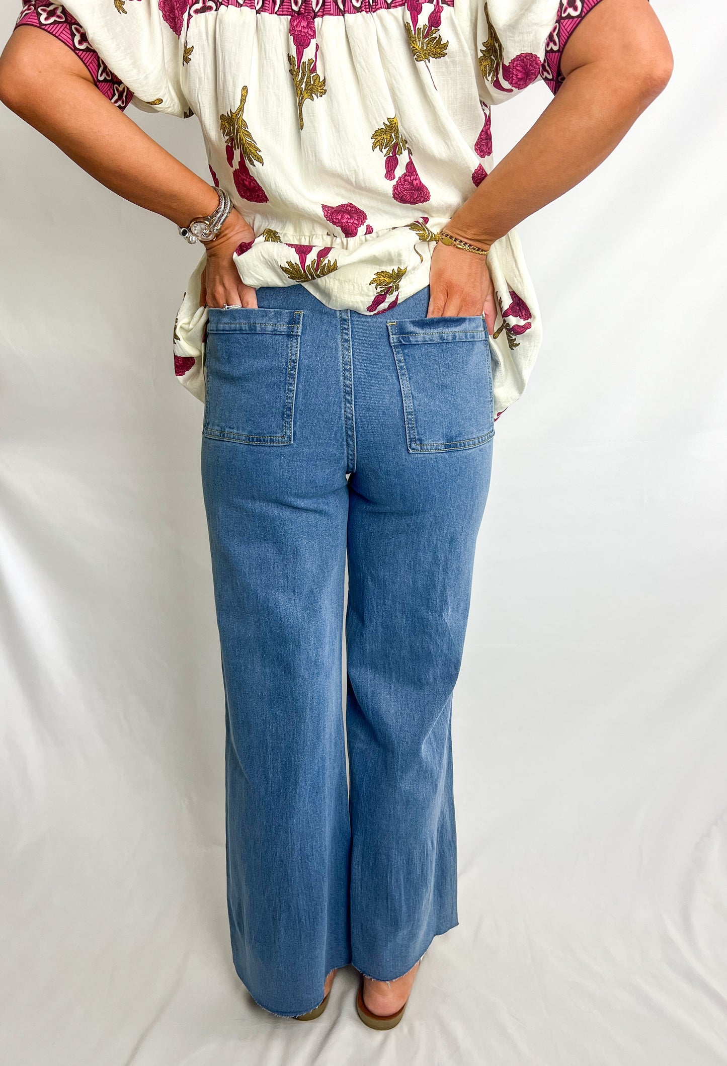 High Rise Wide Leg Denim Jeans-Medium Wash