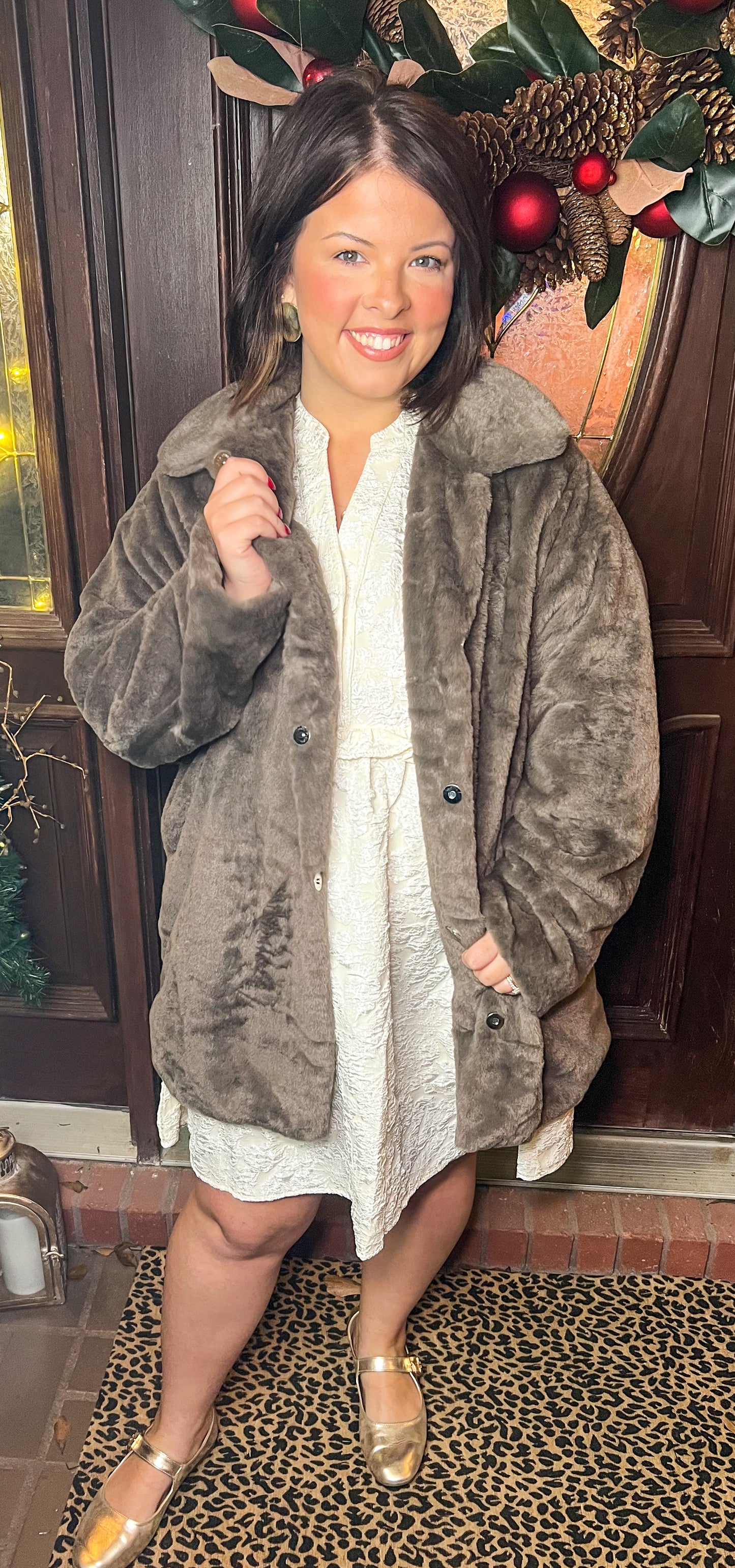 Oversized Faux Fur Coat-Brown