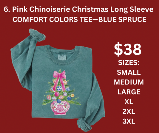 6. Pink Chinoiserie Christmas Long Sleeve SIZE XL FINAL SALE