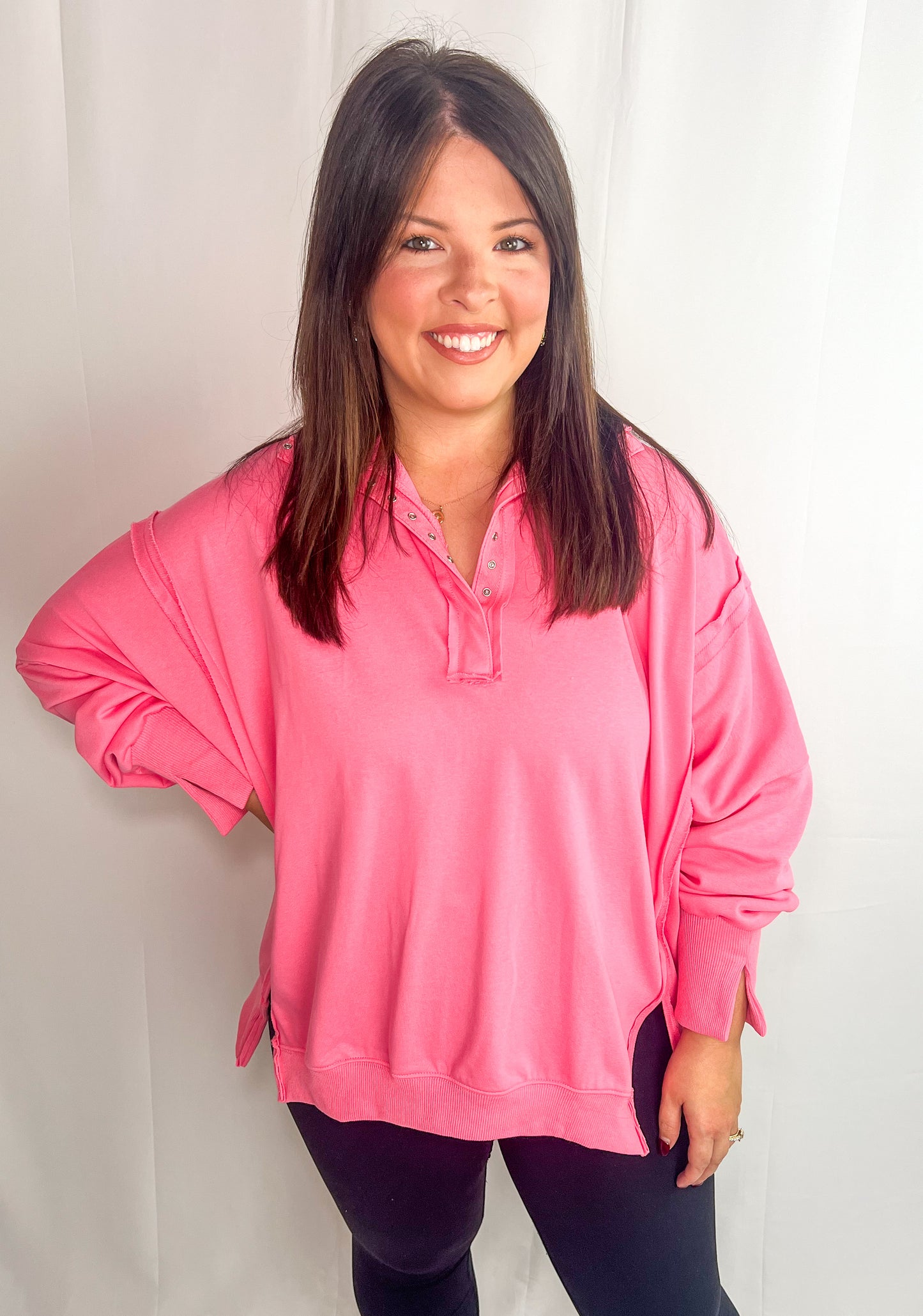 Pink Henley Sweatshirt