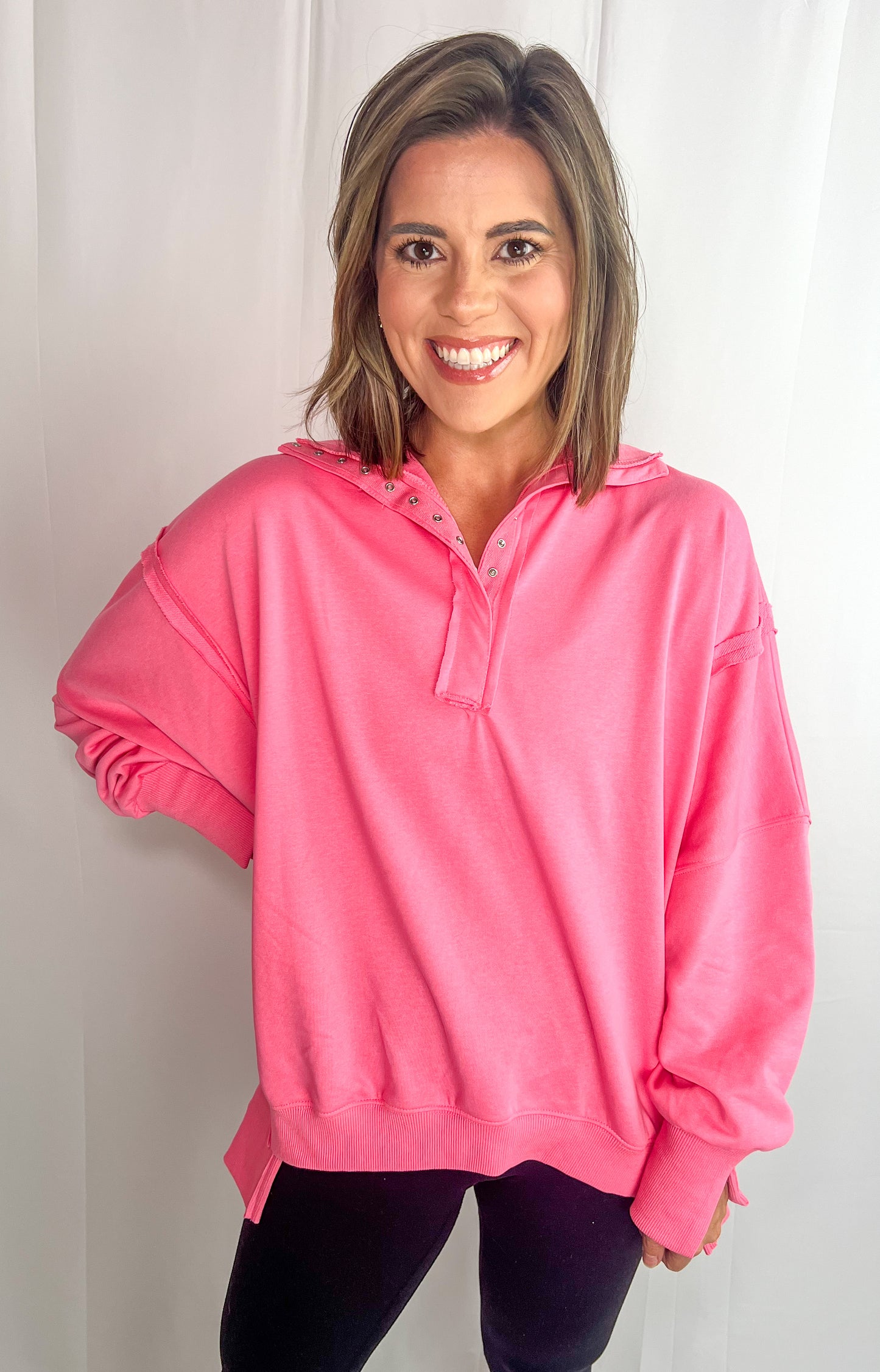 Pink Henley Sweatshirt