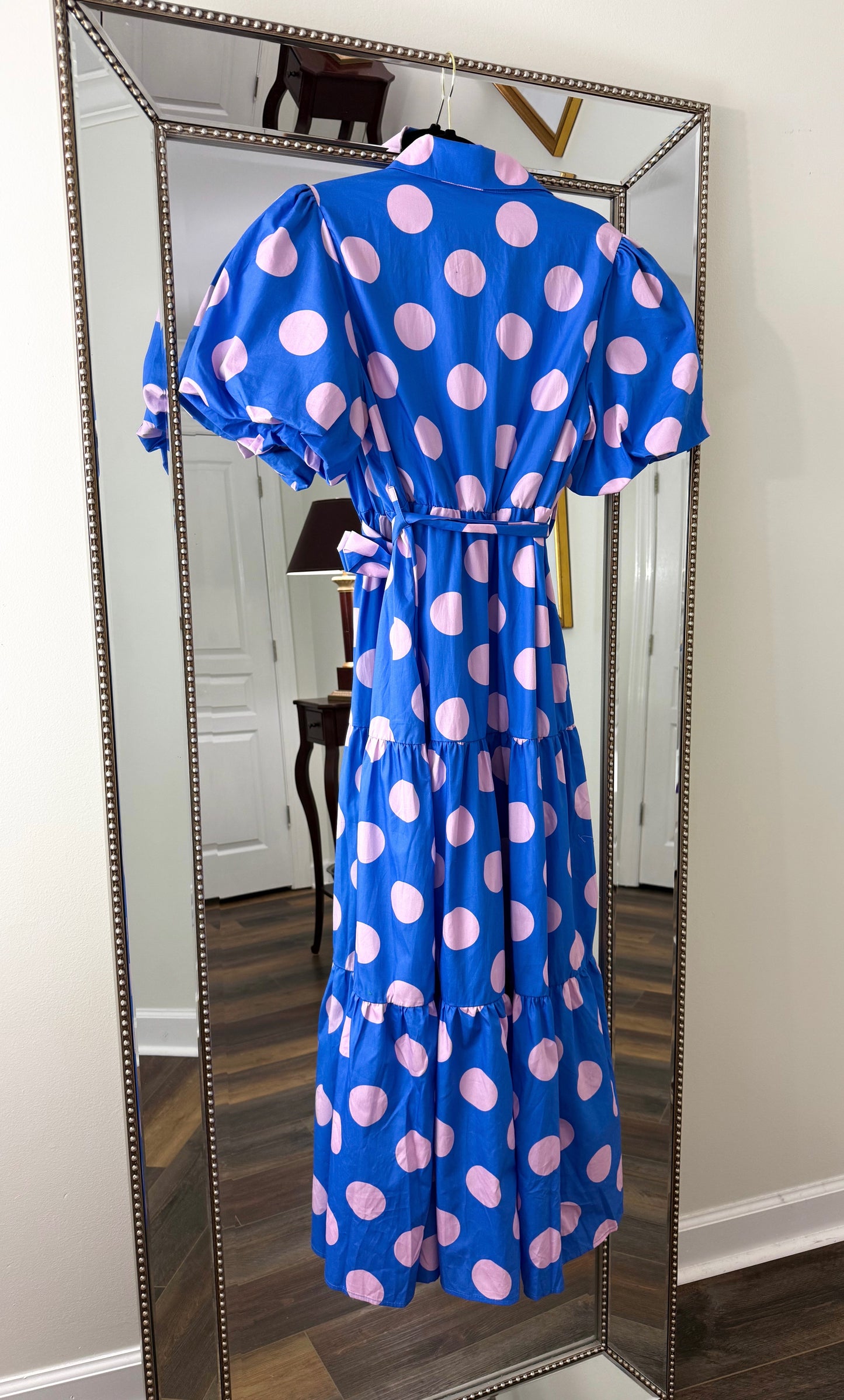 Polka Dot Maxi Dress- Blue/Pink