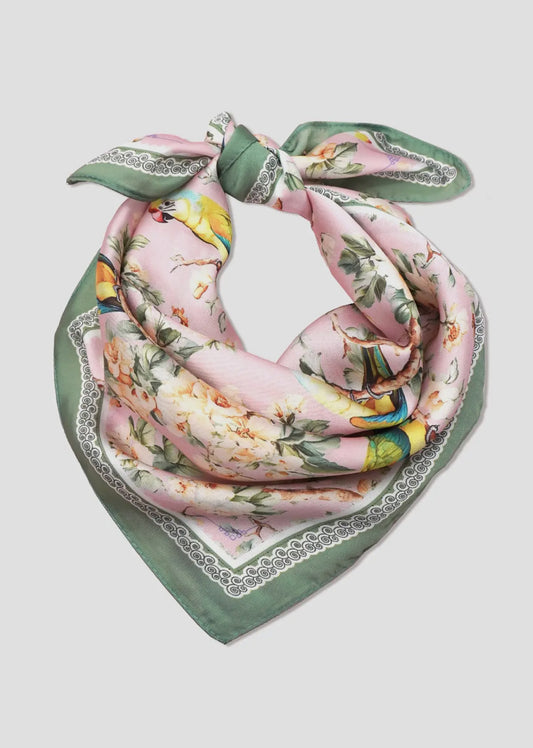 Floral Bird Silky Bandana Scarf