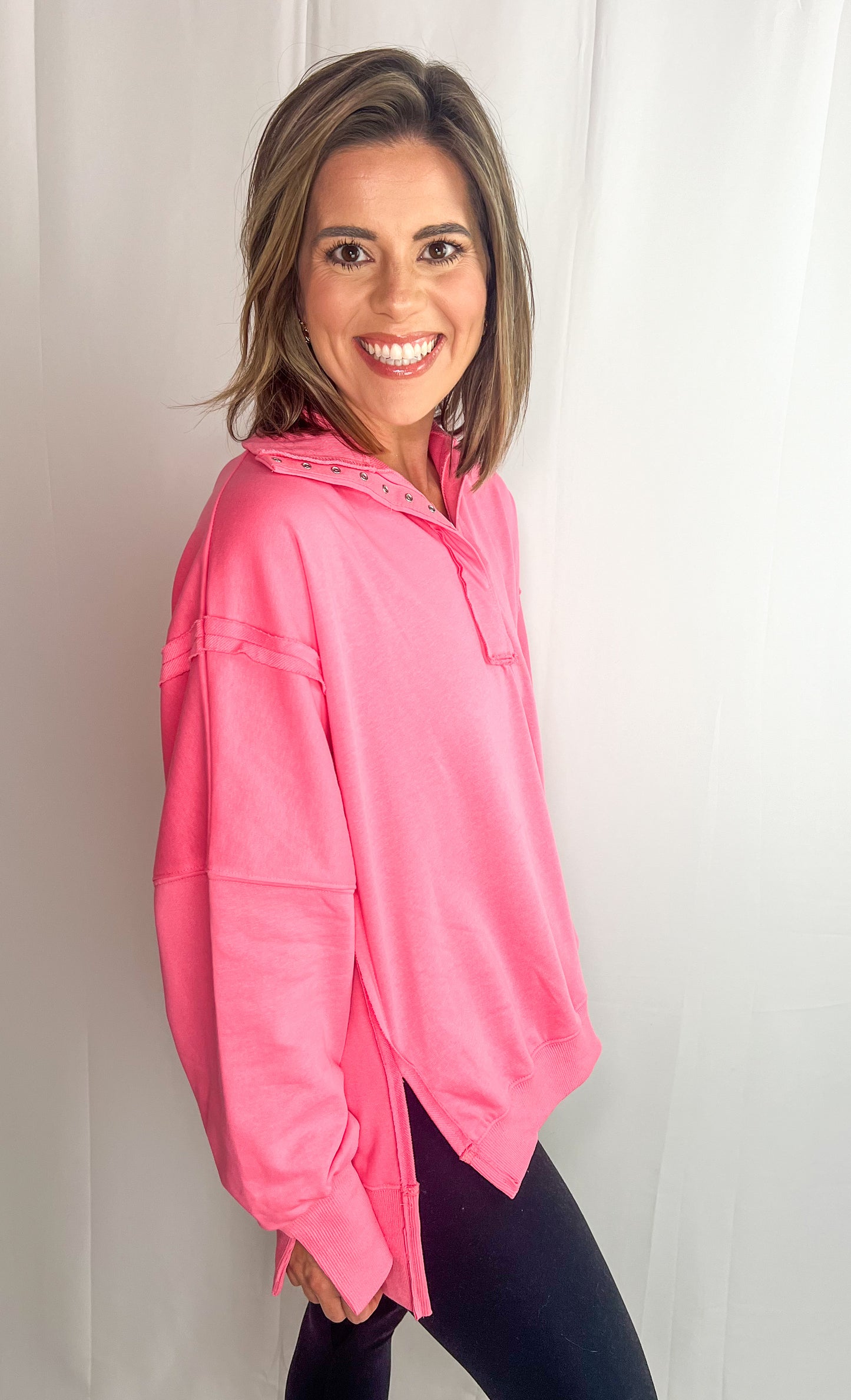 Pink Henley Sweatshirt