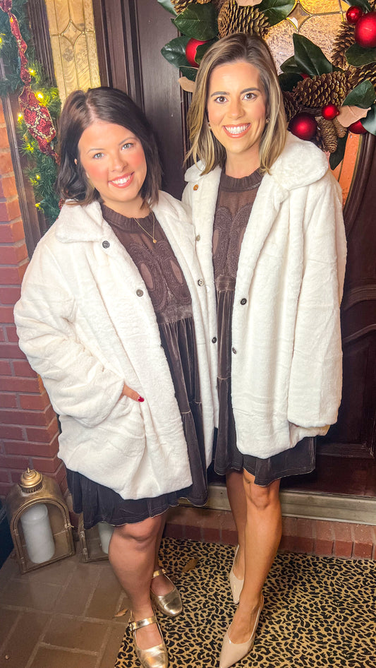 Oversized Faux Fur Coat-Cream