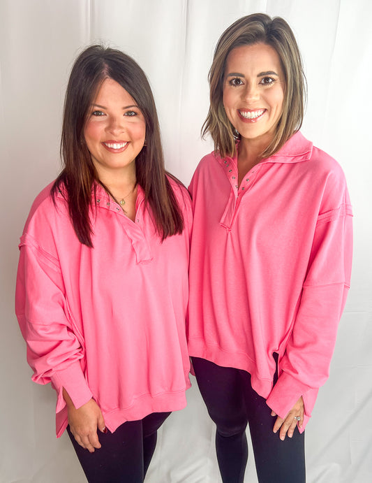 Pink Henley Sweatshirt