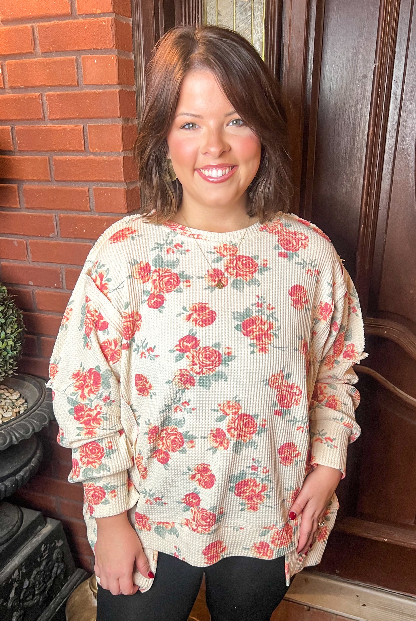 Floral Oversized Waffle Sweatshirt FINAL SALE