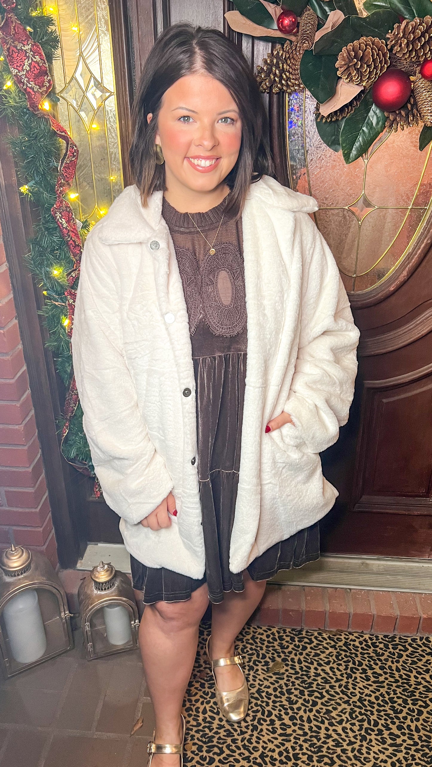 Oversized Faux Fur Coat-Cream