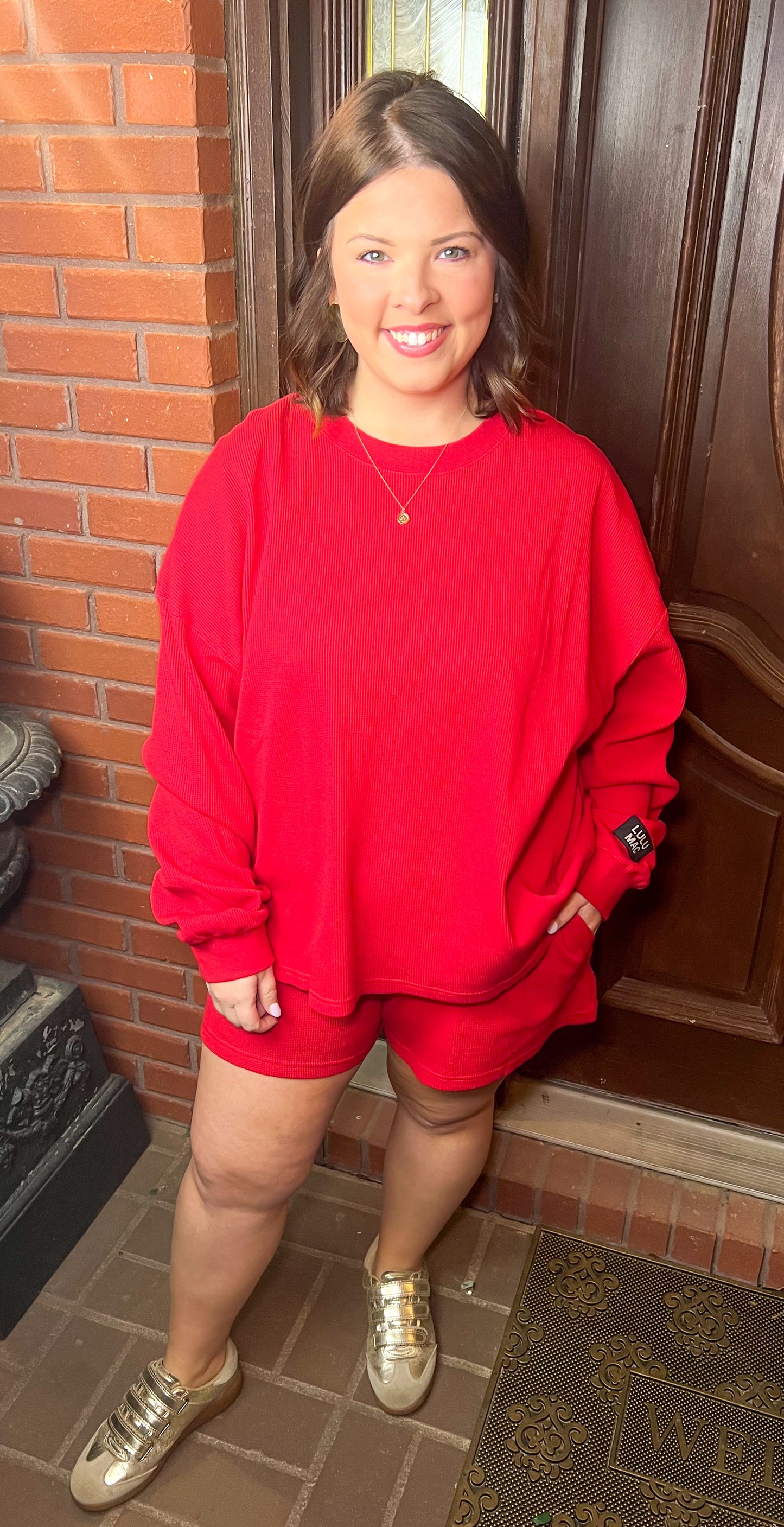 Lulu Mac Waffle Shorts-Red