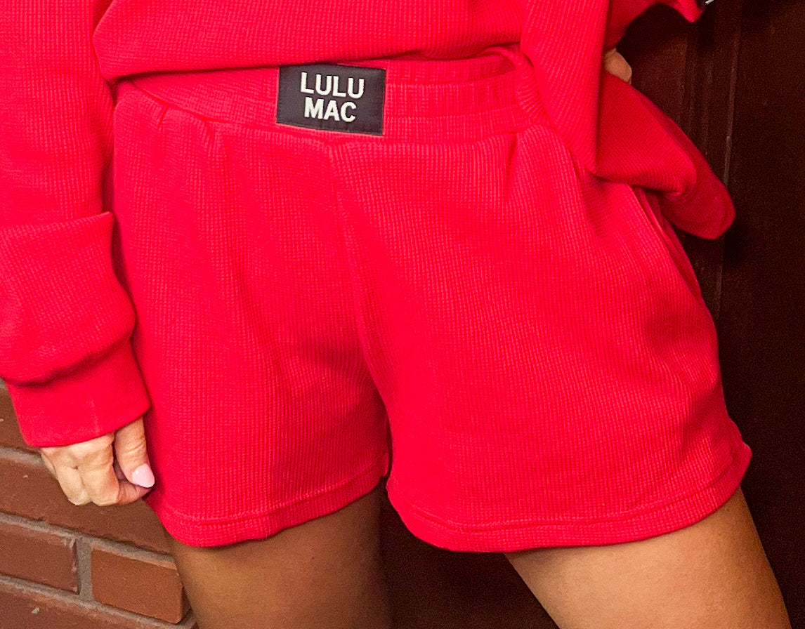 Lulu Mac Waffle Shorts-Red