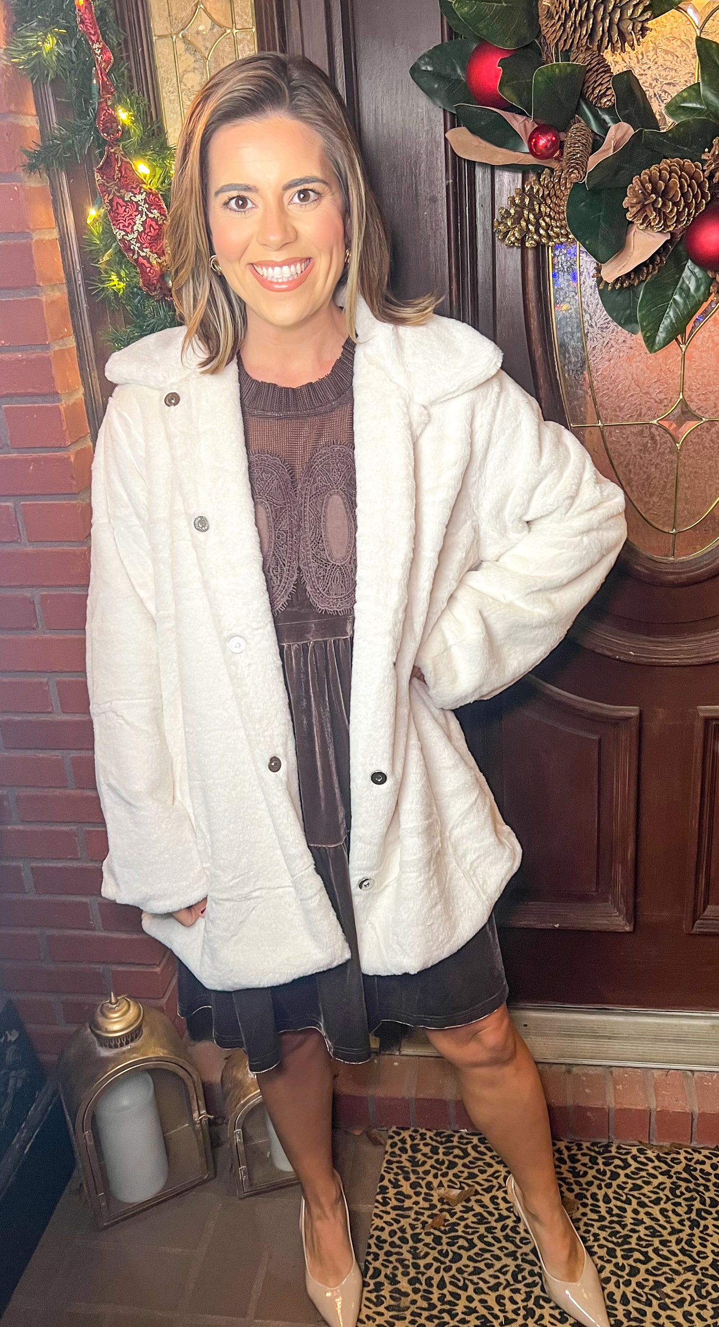 Oversized Faux Fur Coat-Cream