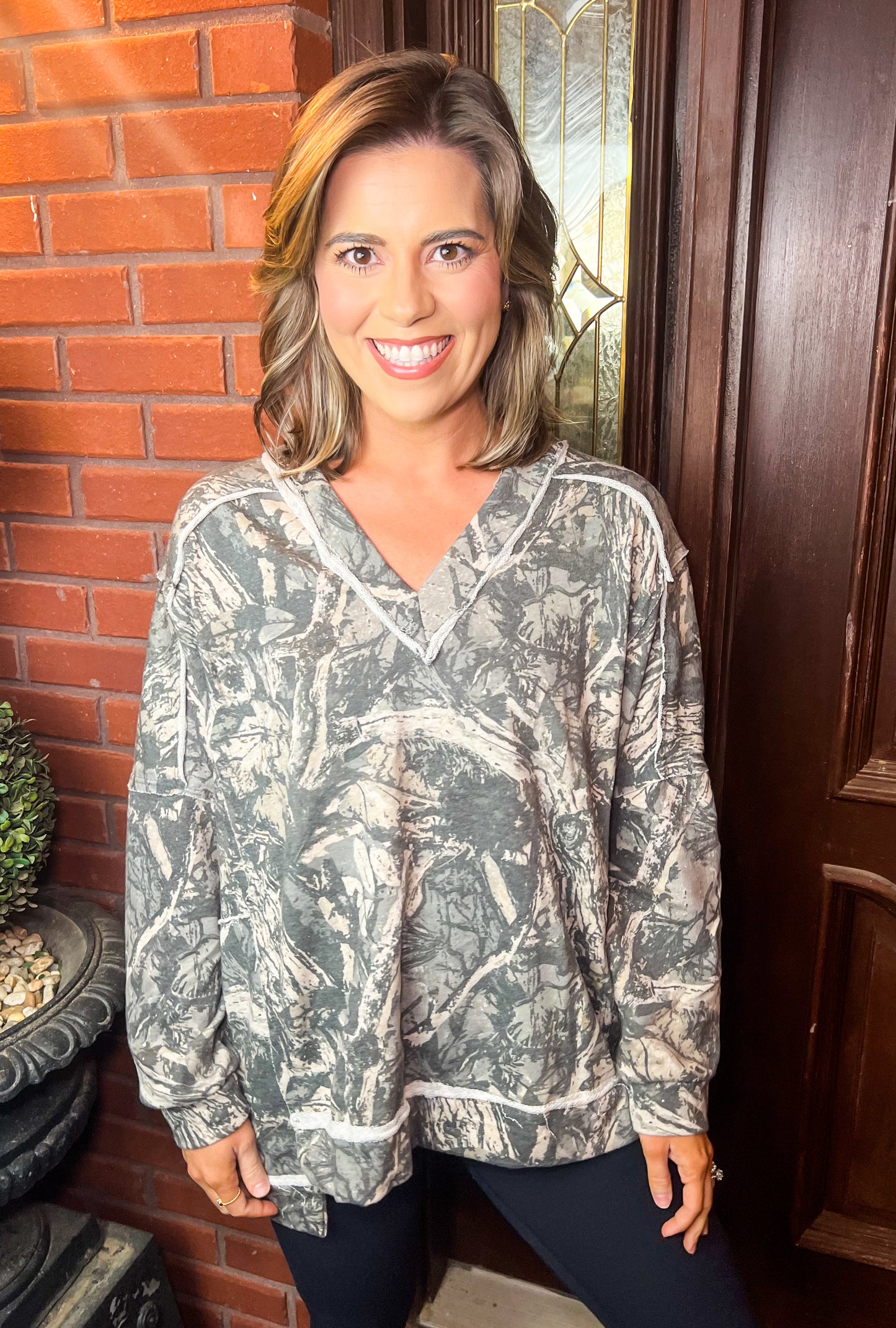 Camo Vneck Pullover FINAL SALE