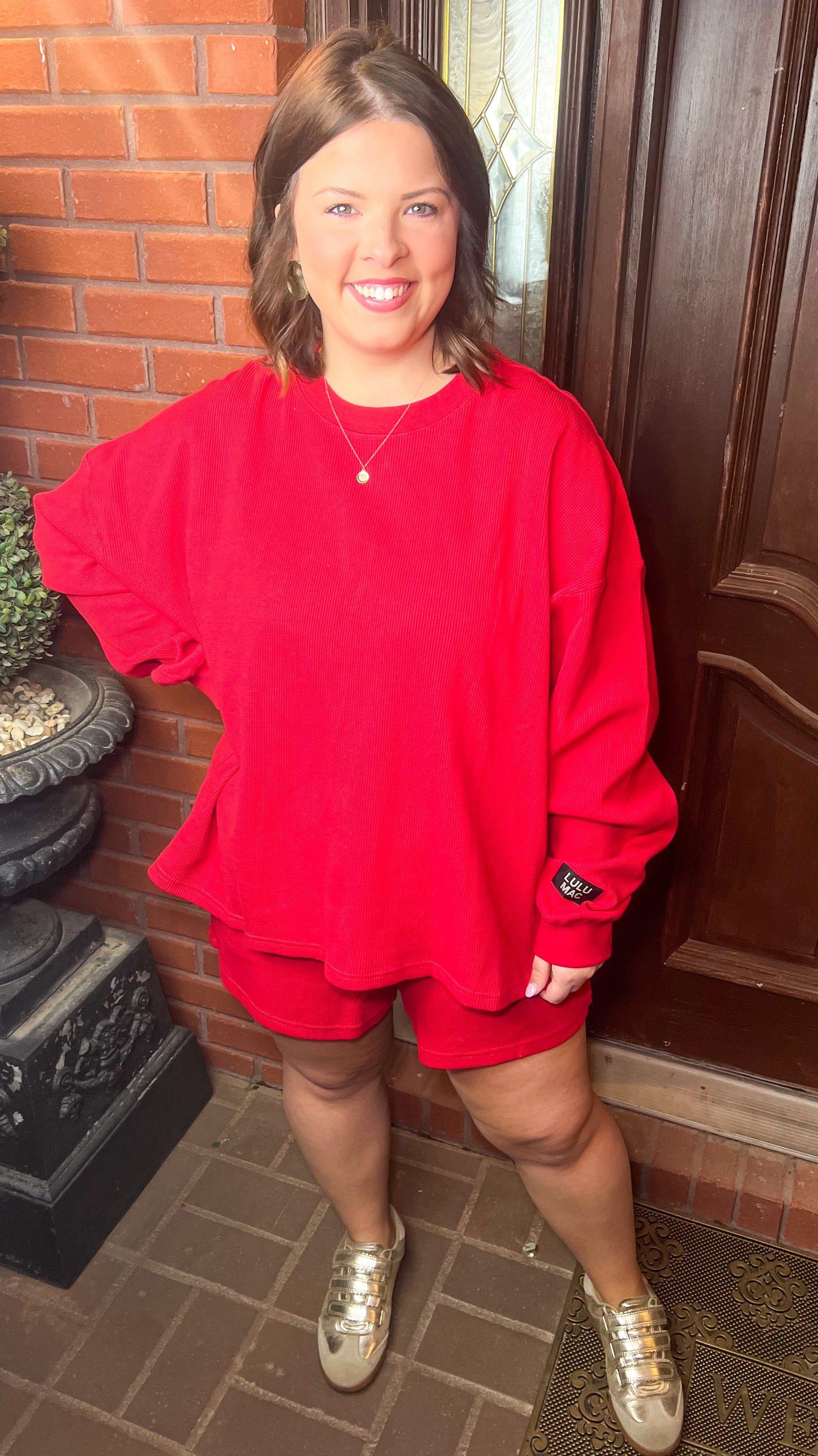 Lulu Mac Waffle Shorts-Red